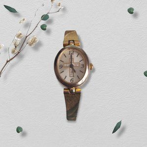 Avon Rhinestone Cross 8" Gold Tone Womens Wrist Watch AV039QB